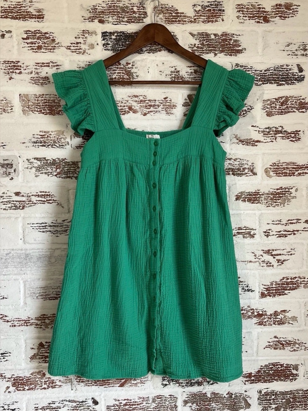 Entro Blouse Kelly Green Sleeveless Ruffled Button Up Gauze Summer Beach Sz S